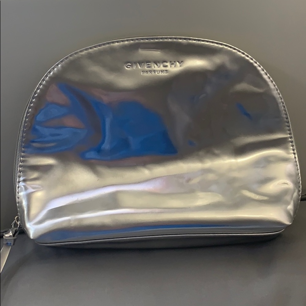 Authentic Silver Givenchy Hand/Makeup Bag